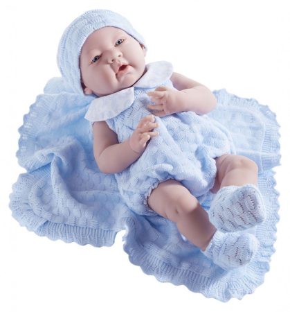 Játékbaba nagykereskedés- Élethű Berenguer Játékbabák- Újszülött fiú luxus baba kék kötött ajándék t