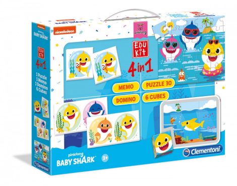Baby Shark - 4in1 játék memória, puzzle, dominó, mesekocka - Clementoni