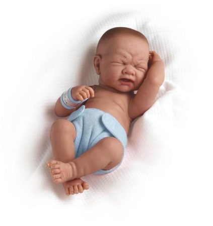 Berenguer újszülött élethű fiú játékbaba kék pelenkával 36cm