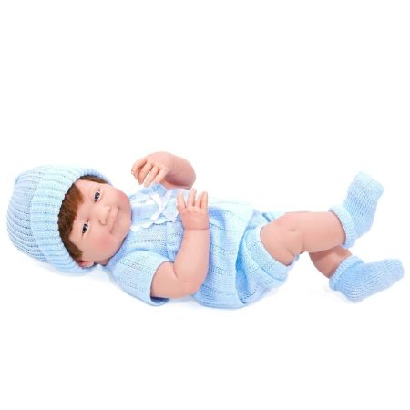 Berenguer Újszülött fiú karakterbaba kék kötött ruhában és sapkában 38cm kifutó