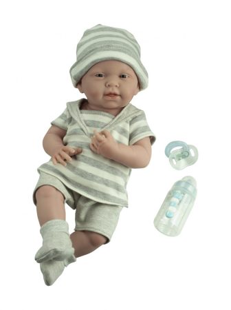 Berenguer Nino élethű játékbaba újszülött fiú, csíkos ruhában, kiegészítőkkel, 38 cm
