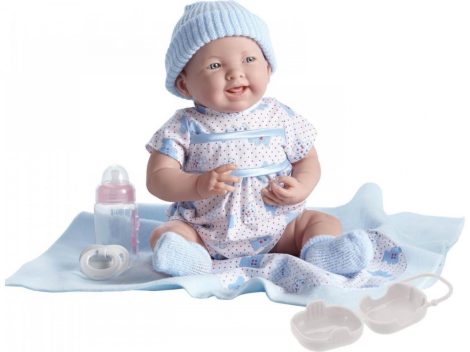 Játékbaba nagykereskedés- Élethű Berenguer Játékbabák - újszülött lány luxus baba kék mintás ruhában