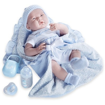 Játékbaba nagykereskedés-Élethű Berenguer újszülött fiú luxus baba kék ruhában kiegészítőkkel