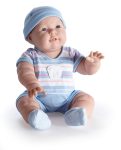 Játékbabák - Berenguer Lucas karakterbaba kék csíkos ruhában