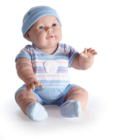 Játékbabák - Berenguer Lucas karakterbaba kék csíkos ruhában