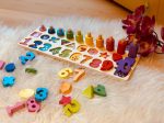   Montessori oktató tábla - számok, formák, ismeretek fa játék