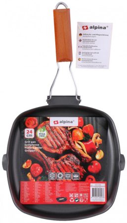 Grill serpenyő 24cm fanyeles non-stick - Alpina