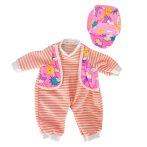  Játékbaba ruha 40-45cm - Rózsaszín csíkos ruha, melénnyel és sapkával