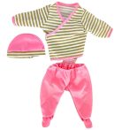 Játékbaba ruha 40-45cm - Rózsaszín csíkos, sapkával