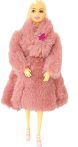 Játékbaba mályva színű téli bundában