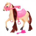 Játék fésülhető ló figura rózsaszín nyereggel