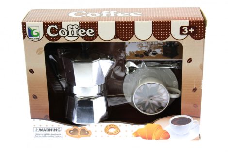 Játék kávéfőző szett kotyogós kávéfőzővel, kávéscsészével