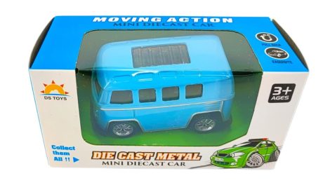 Fém játékautó lendkerekes kék kisbusz