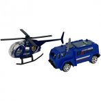   Fém játék rendőrségi jármű + helikopter - vízágyús kocsi
