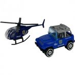 Fém játék rendőrségi jármű + helikopter - jeep