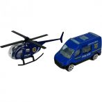 Fém játék rendőrségi jármű + helikopter - kisbusz