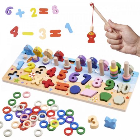 Montessori Fa fejlesztő játék 3in1 abakusz, horgász, számok és formák