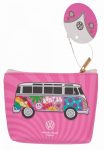   Pénztárca erszény, VW T1 Busz mintával kb. 9 x 11 cm, PVC - Rózsaszín