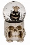   Polyresin csillogó hógömb, Halloween figura, koponya alapon - múmia