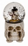   Polyresin csillogó hógömb, Halloween figura, koponya alapon - koponya