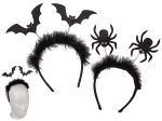   Halloween hajpánt - műanyag fekete anyaggal borítva, denevér és pók figurával kb. 13 x 24 cm