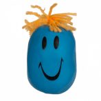Stressz elleni labda, vicces arcokkal, kb. 8 cm - kék