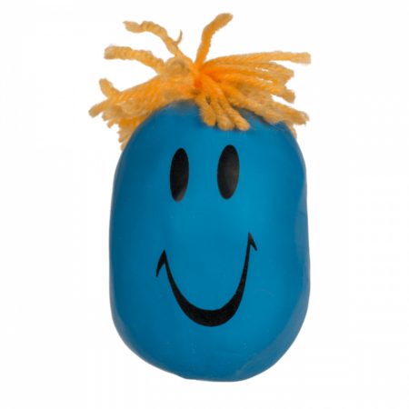 Stressz elleni labda, vicces arcokkal, kb. 8 cm - kék