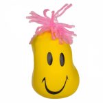 Stressz elleni labda, vicces arcokkal, kb. 8 cm - sárga