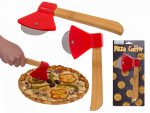   Pizza vágó balta alakú kb. 18 cm, bambusz és rozsdamentes acél