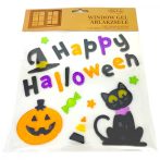 Ablakzselé Happy Halloween felirat - fekete cicával