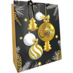   Karácsonyi ajándék tasak - Díszgömb minta fekete arany 18x23x8cm