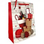   Karácsonyi ajándék tasak - Csizmás minta piros 18x24x8,5cm