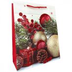  Karácsonyi ajándék tasak - Díszgömbök minta piros-arany 26x32x10cm
