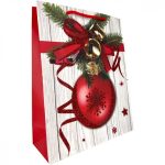   Karácsonyi ajándék tasak - Díszgömb minta piros 26x32x10cm